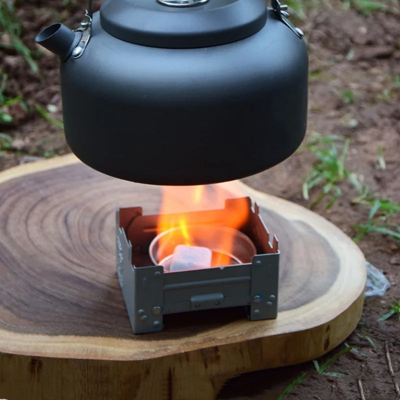 Horno plegable portátil de combustible y Alcohol sólido para exteriores, Mini quemador de Picnic, estufa de Camping de hierro galvanizado, equipo de cocina para acampar