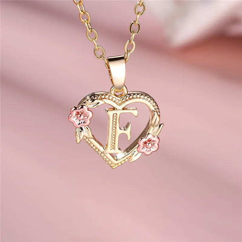 Collar con colgante de flor y letra de A-Z para mujer, Color oro amarillo, joyerÃa de boda, regalo para mujer