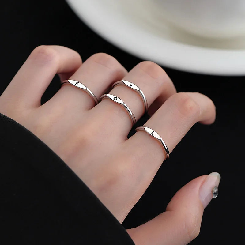 Anillo de Plata de Ley 925 con alfabeto inglés, anillo con inicial de nombre personalizado de estilo Simple, regalo de cumpleaños, joyería fina para mujer