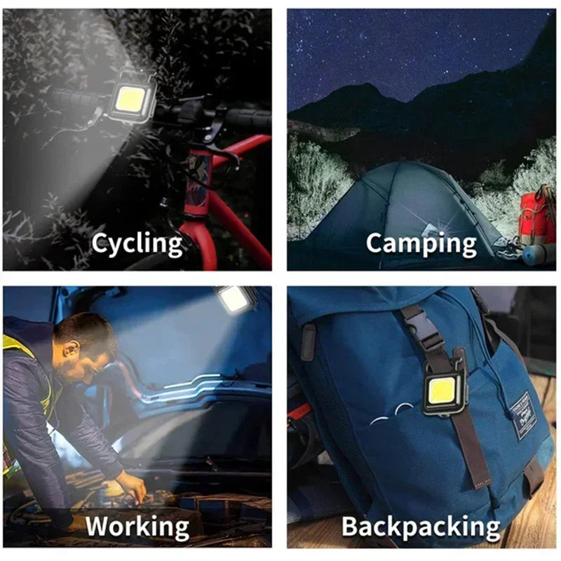Llavero con luz Mini linterna multifuncional para acampar, LED recargable por USB, portátil, brillante, COB, Clip de bolsillo, linterna para trabajo al aire libre