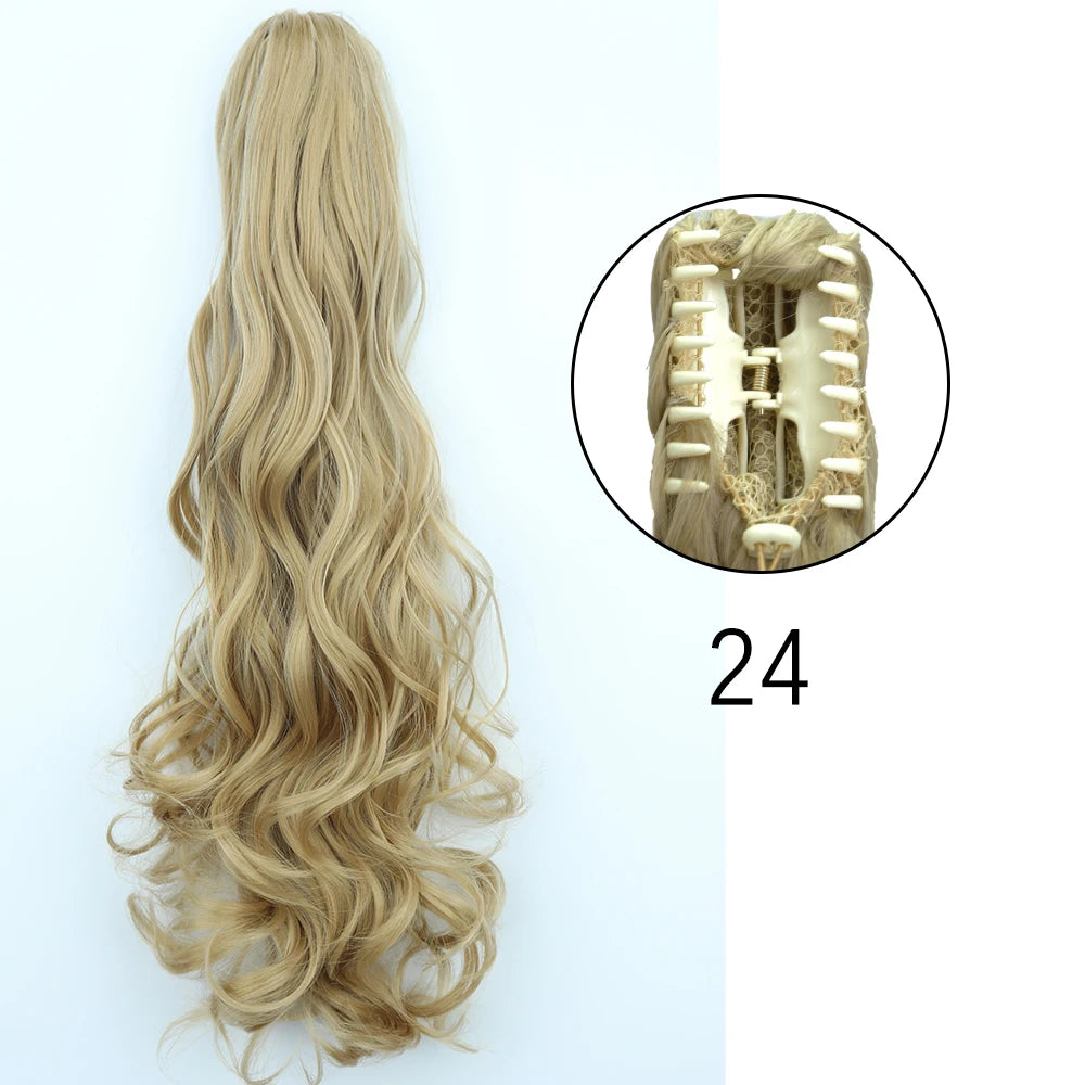 Extensiones de cabello de cola de caballo con Clip de garra larga y recta sintética, pieza de cabello de cola de caballo resistente al calor de 24 pulgadas para mujer, fiesta diaria