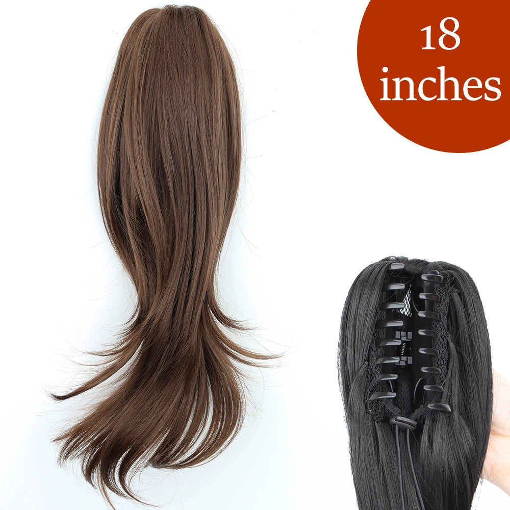 Extensiones de cabello de cola de caballo con Clip de garra larga y recta sintética, pieza de cabello de cola de caballo resistente al calor de 24 pulgadas para mujer, fiesta diaria