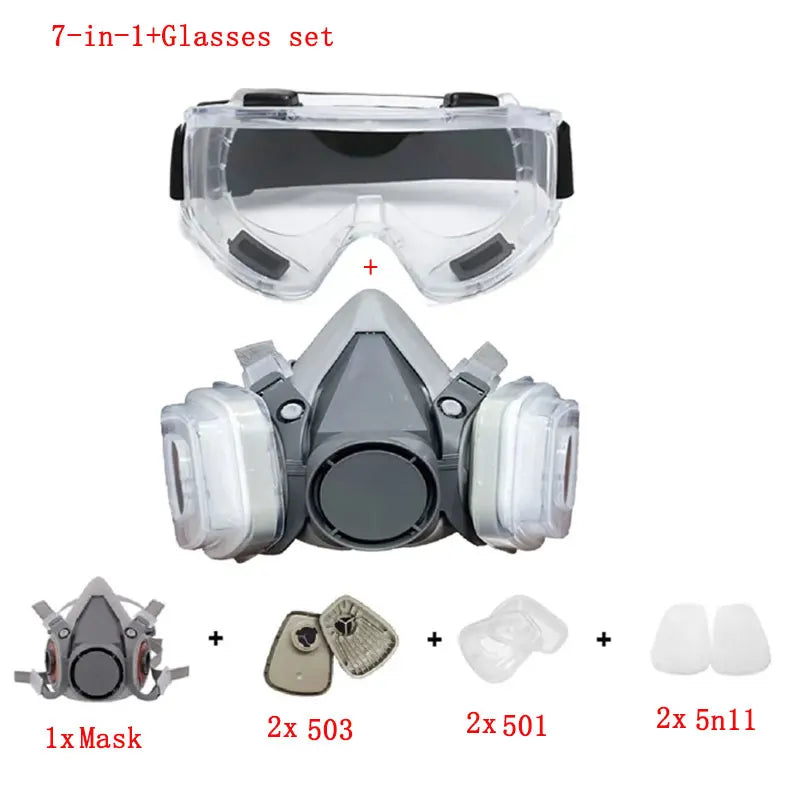 Máscara de Gas y polvo 6200, media cara con filtros de partÃÂculas 5N11, juego de gafas para trabajo Industrial, pintura en aerosol, molienda de decoración 