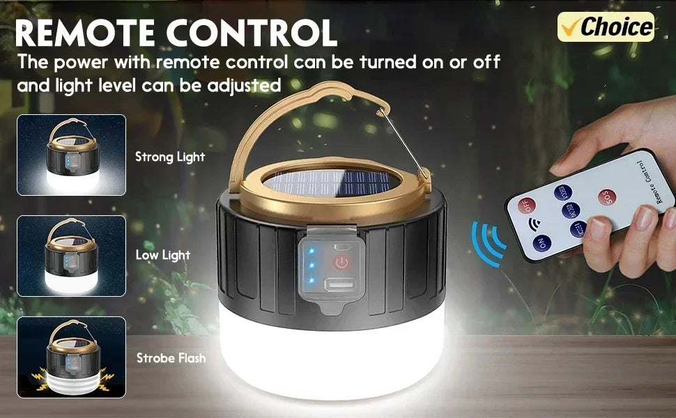 Luz portátil para acampar, Banco de energía, linternas LED para acampar con Control remoto, linterna recargable impermeable para tienda de campaña al aire libre