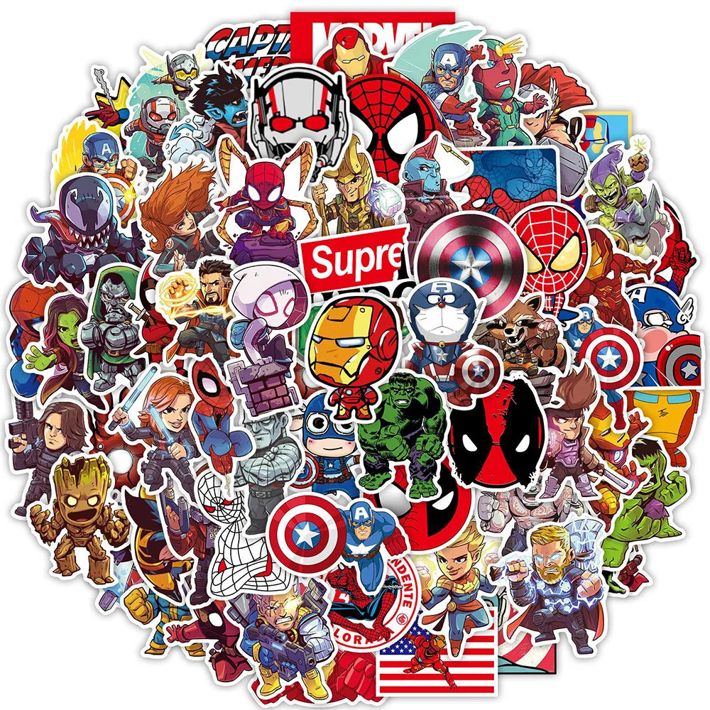 10/30/50/100 Uds Disney Marvel Vintage Los Vengadores superhéroes pegatinas de Anime calcomanía de dibujos animados portátil coche motocicleta pegatina divertida