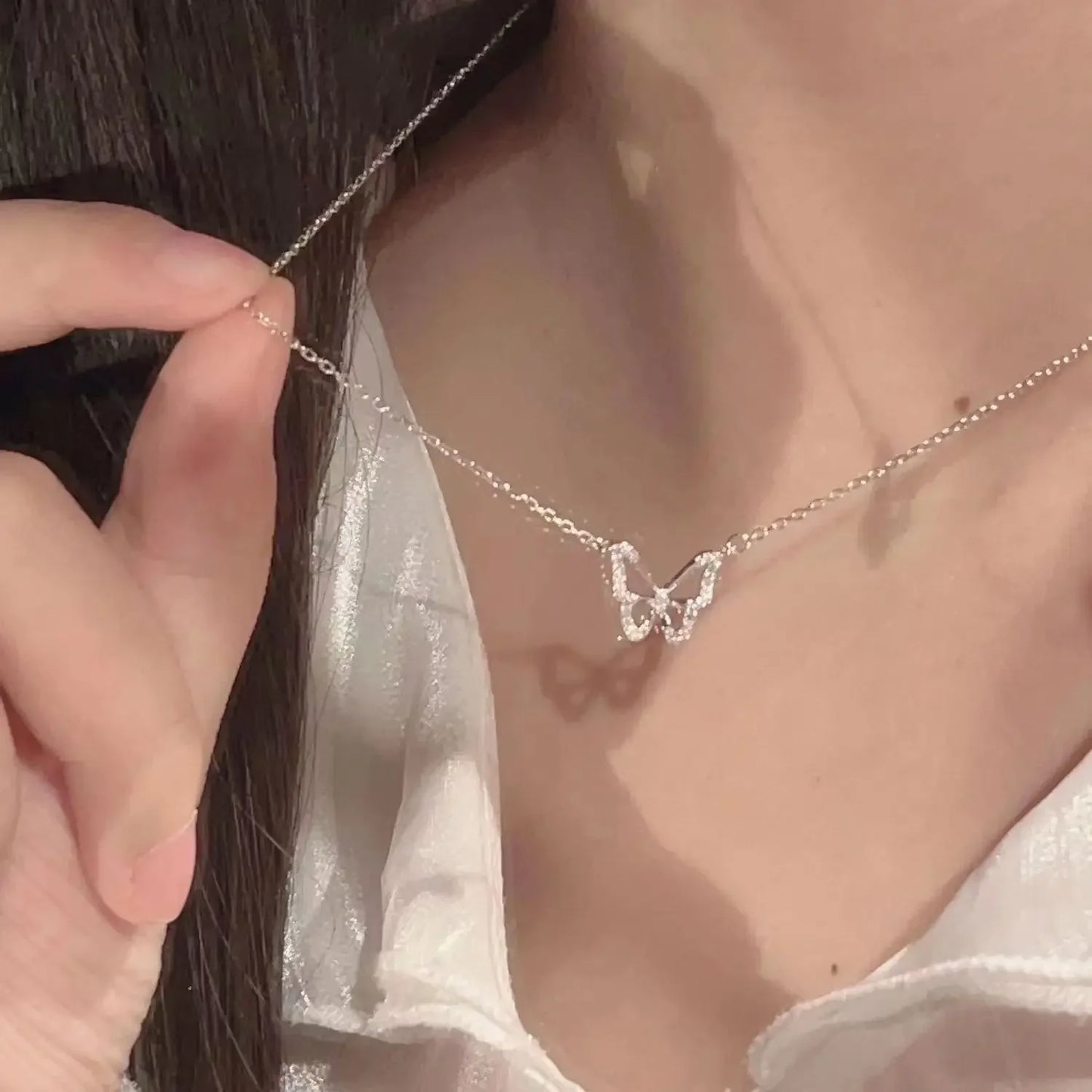 Collar de mariposa de plata para mujer, collar con colgante de circón de cristal para mujer y niña, collar de cadena de cristal, joyerÃa de fiesta
