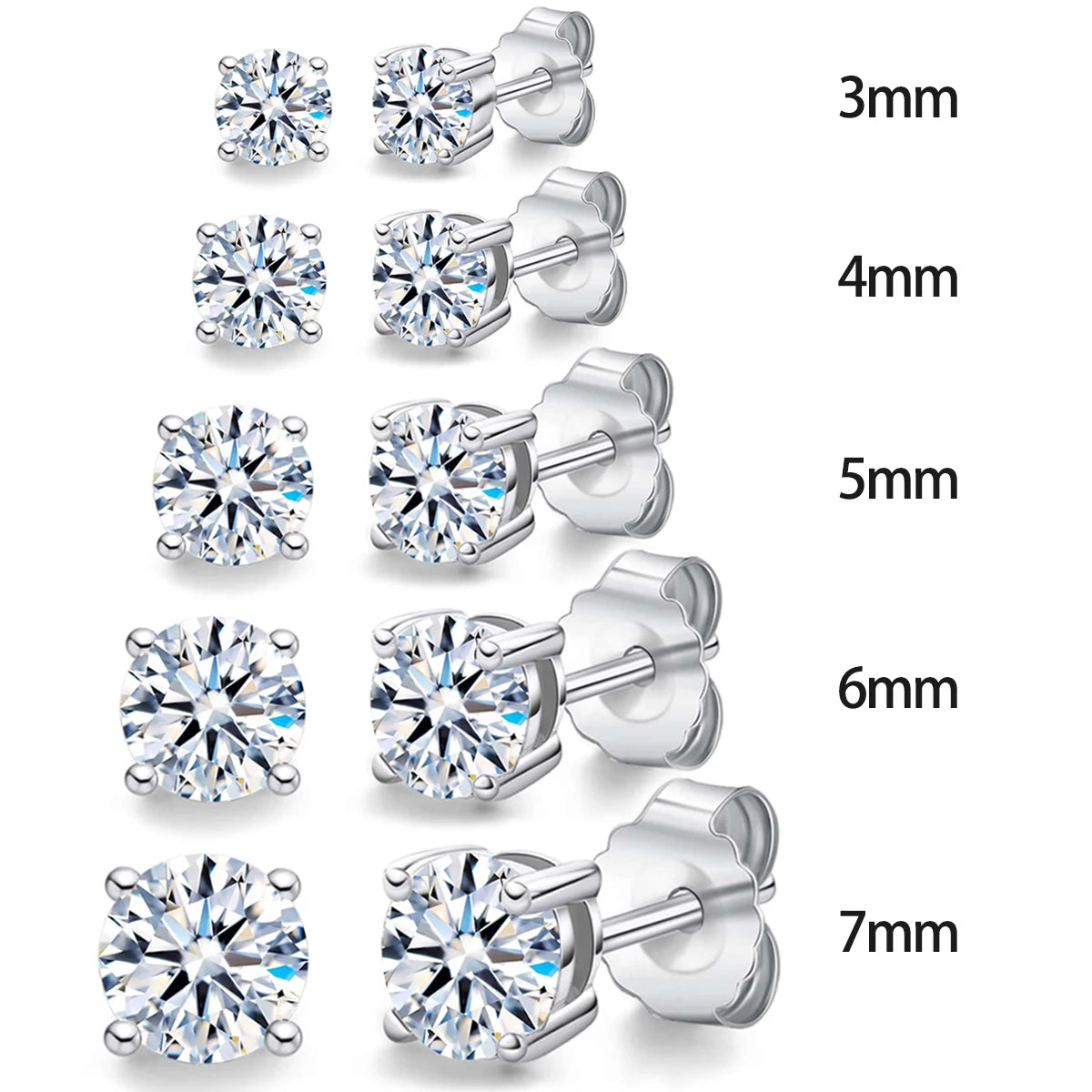 Plata de Ley 925 auténtica pendientes de circonita Ins CZ de 3mm, 4mm, 5mm, 6mm y 7mm para mujer, joyería fina chapada en oro de 18k, regalo para niñas