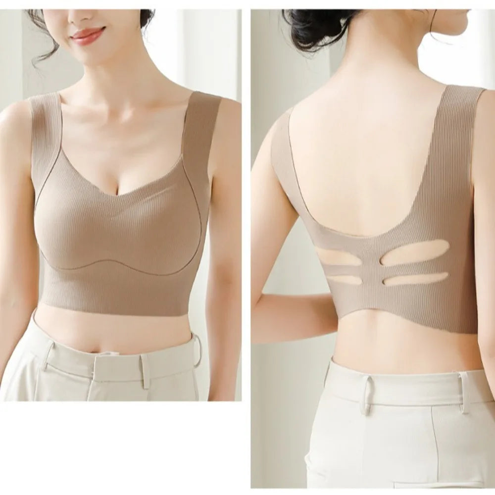 Sujetador inalámbrico de talla grande con escote en V profundo, ropa interior ajustada a prueba de golpes, lencería push-up, sujetador sin costuras antiflacidez para correr