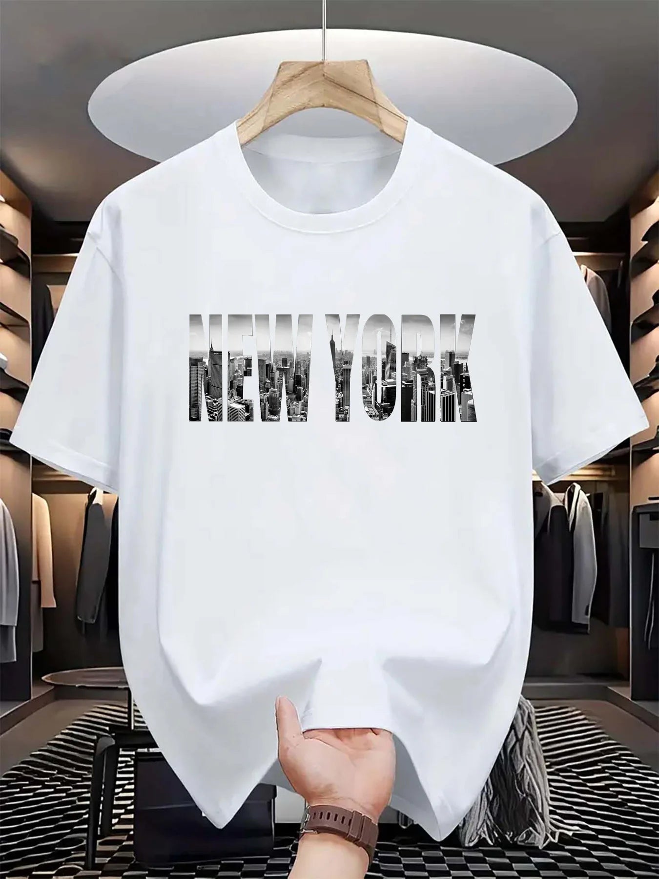 Camiseta de manga corta con cuello redondo para hombre, 100% de algodón puro, informal, holgada, de talla grande, con estampado de Nueva York City, deportiva, cómoda, de verano