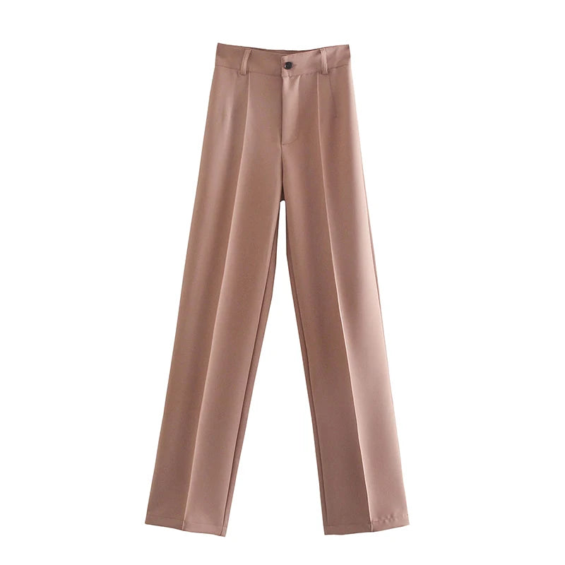 TRZA, pantalones rectos elegantes a la moda para oficina para Mujer, pantalones Vintage de cintura alta con cremallera, pantalones para Mujer
