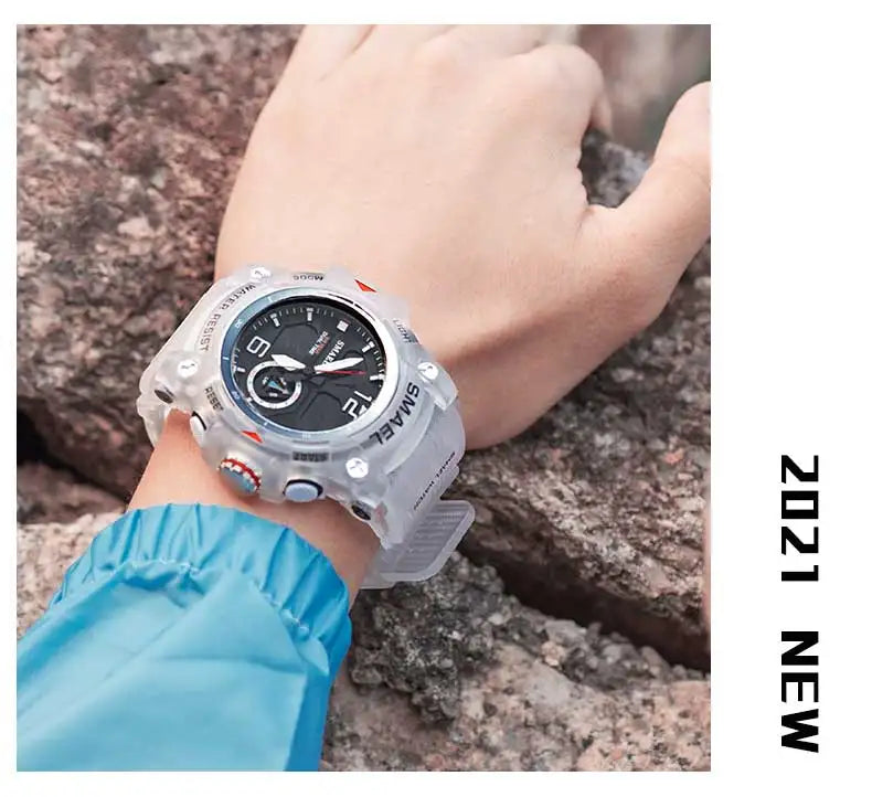 SMAEL-reloj deportivo militar para hombre, cronómetro con alarma, luz trasera Digital LED, pantalla de hora Dual, resistente al agua, 8007
