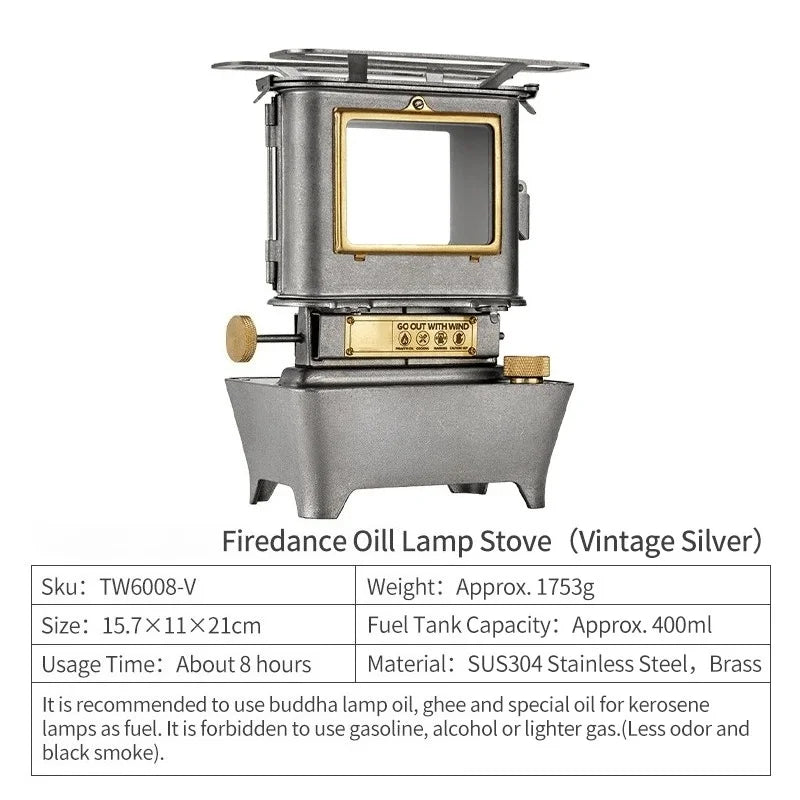 Lámpara de aceite de firedancia, estufa, linterna portátil para acampar al aire libre con luces Retro de emociones, perfecta para picnic y mochilero, aventuras