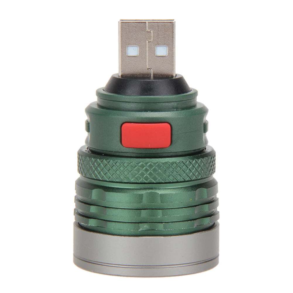 Linterna LED potente de aleación de aluminio, Mini lámpara de bolsillo con zoom, USB práctico, haz de rango máximo de hasta 50m, 3W, para Camping y senderismo