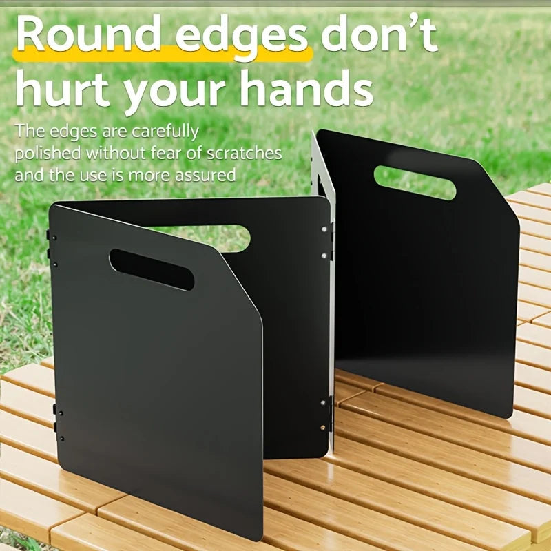 Parabrisas plegable portátil para estufa de acampada, protección contra el viento de metal rectangular de 4 lados, acabado recubierto de polvo