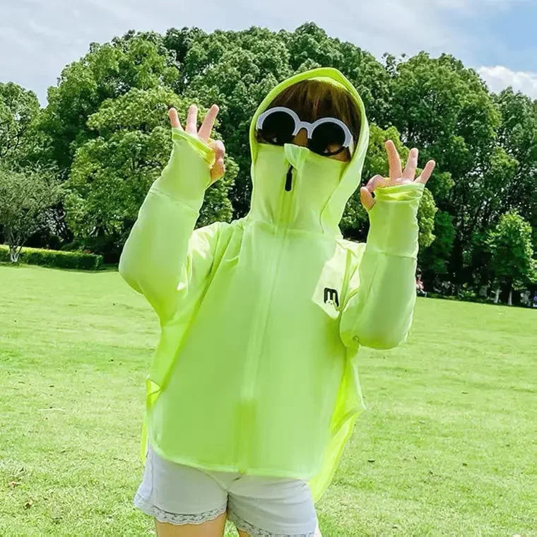 Ropa de protección solar para niños, chaqueta de protección solar de seda helada para exteriores, resistente a los rayos UV, chaqueta de protección solar para juegos al aire libre de verano