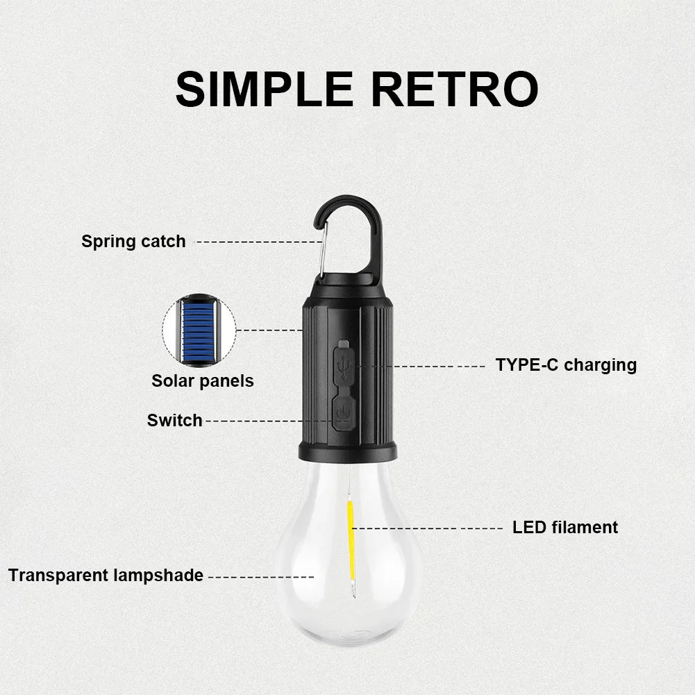 Linterna de iluminación LED con energía Solar, luz de tienda para exteriores con carga USB, impermeable, luz de ambiente para barbacoa, para acampar al aire libre, 2-5 uds.