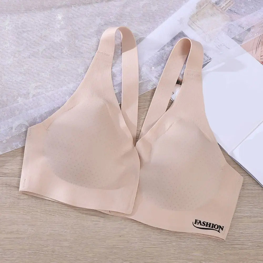 Sujetador inalámbrico con hebilla frontal en V profundo, sujetador antiflacidez a prueba de golpes para mujer, lencería de Copa grande, sujetadores sin costuras para niñas y mujeres