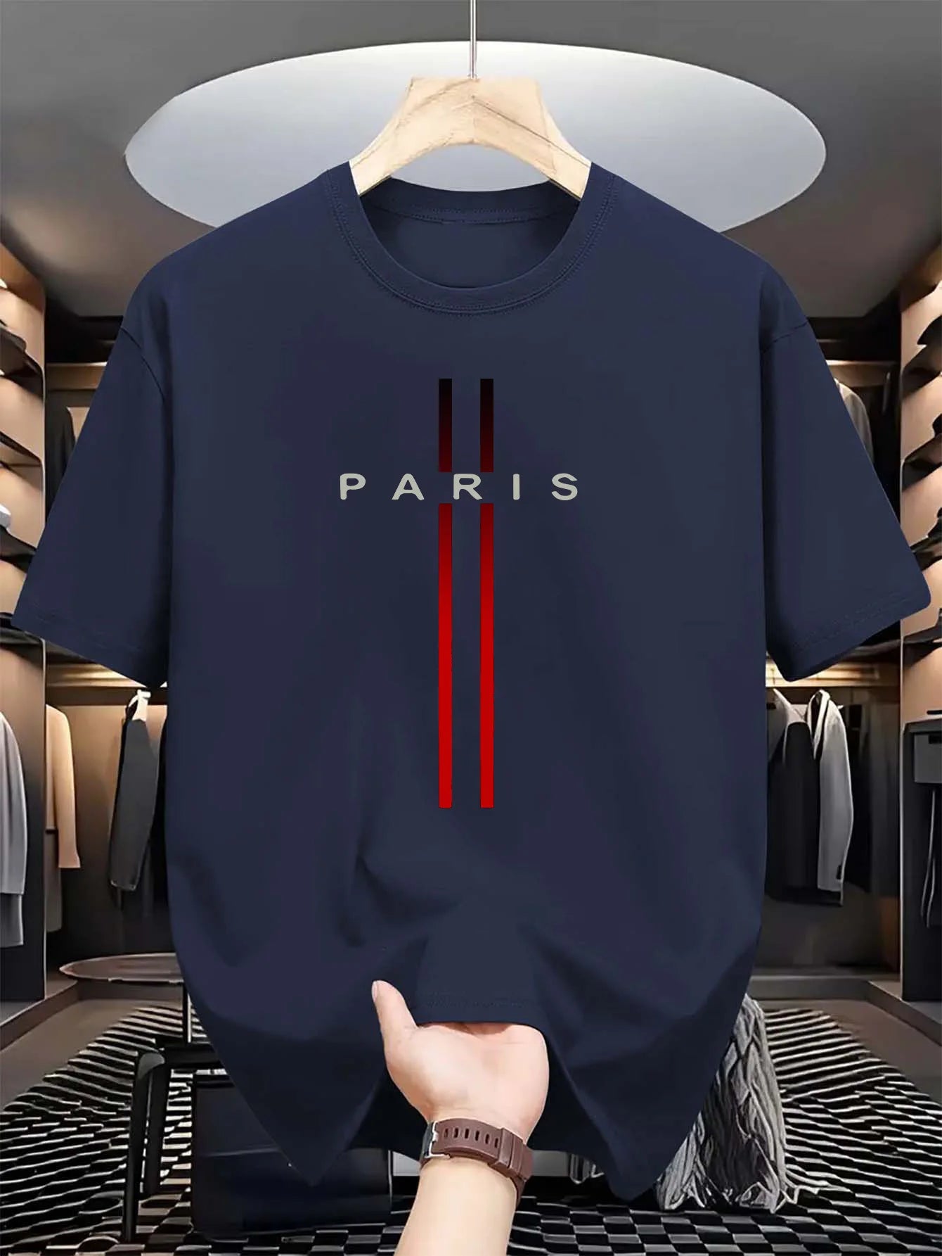 Camiseta holgada informal de verano 100% de algodón puro para hombre, camiseta de manga corta con cuello redondo y estampado de letras de ParÃs a la moda