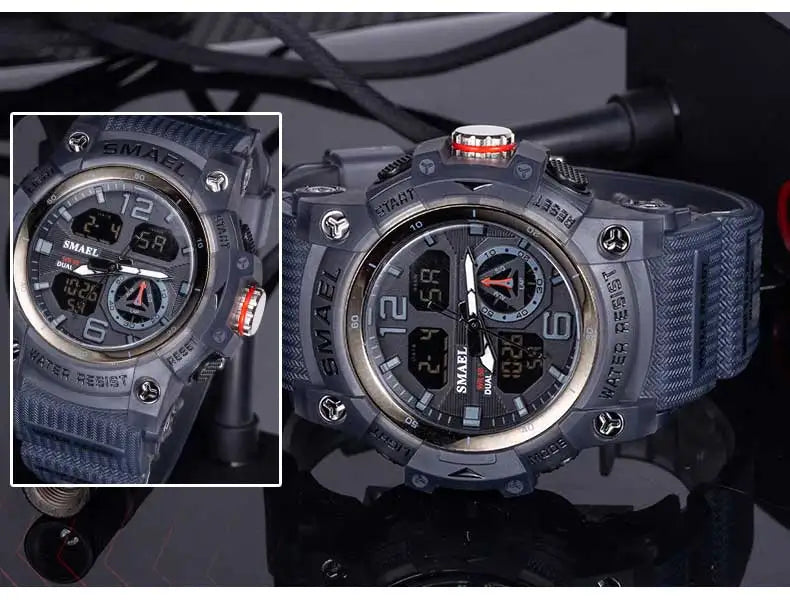 SMAEL-reloj deportivo militar para hombre, cronómetro con alarma, luz trasera Digital LED, pantalla de hora Dual, resistente al agua, 8007