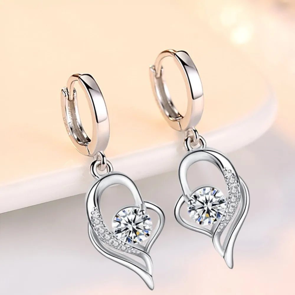 Pendientes de plata de ley 925 con circonita de cristal para mujer, joyería de moda de alta calidad, azul, rosa, blanco y morado, superventas