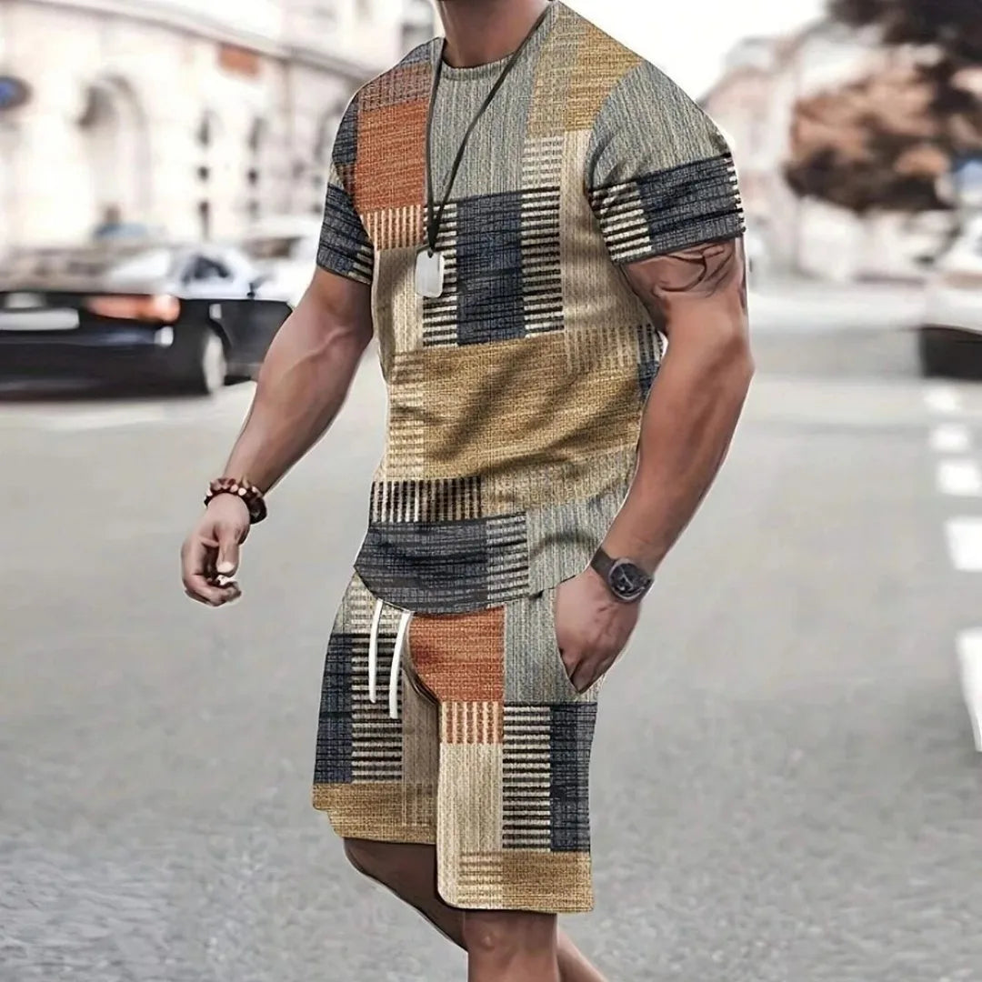 2025 Moda nuevos pantalones cortos deportivos para hombres Camiseta de manga corta estilo pantalones cortos casuales conjunto Retro fresco transpirable y conjunto de dos piezas