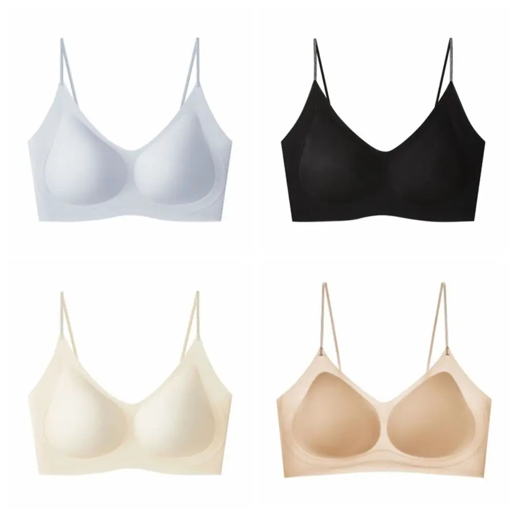 Cómodo sujetador inalámbrico a prueba de golpes con escote en V profundo, lencería antiflacidez, sujetador sin costuras, ropa interior push-up ajustable para niñas