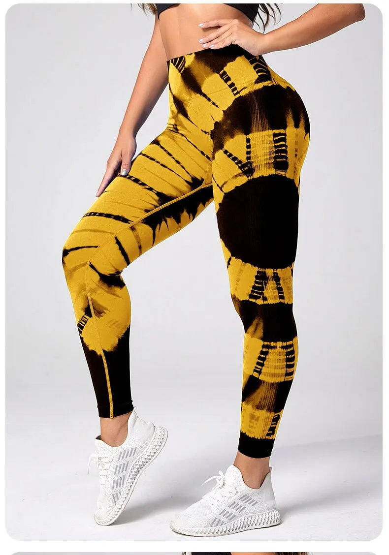 Mallas deportivas sin costuras para mujer, pantalones de Yoga de cintura alta, efecto Tie Dye, para entrenamiento, realce de glúteos, para gimnasio