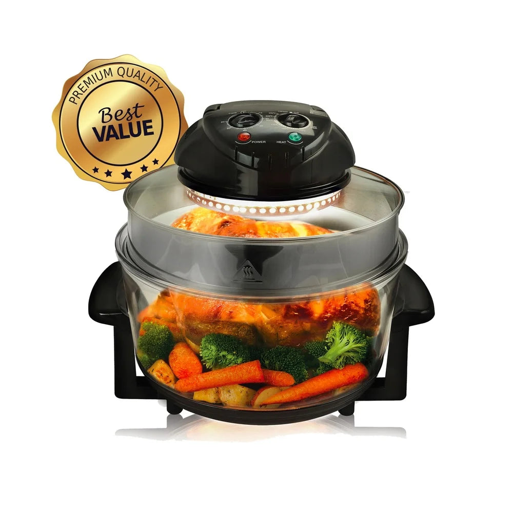 Freidora de aire halógena de 18 cuartos, apagado automático, horno multiusos, asador, cocina de vidrio eficiente, comidas saludables, fácil de limpiar
