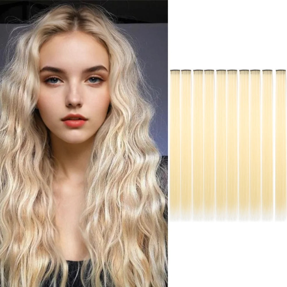 10 unids/pack de extensiones de cabello con Clip para fiesta de colores para niñas, postizos sintéticos de pelo liso de 22 pulgadas de colores Omber