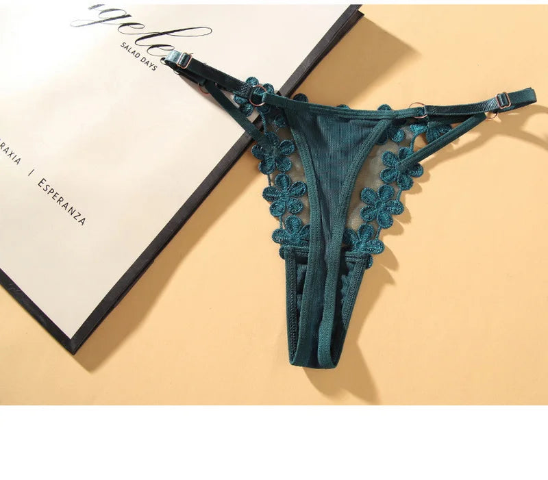 Bragas sexys de encaje para mujer, ropa interior transpirable con Tirantes ajustables, tangas transparentes de hilo Dental, 2024