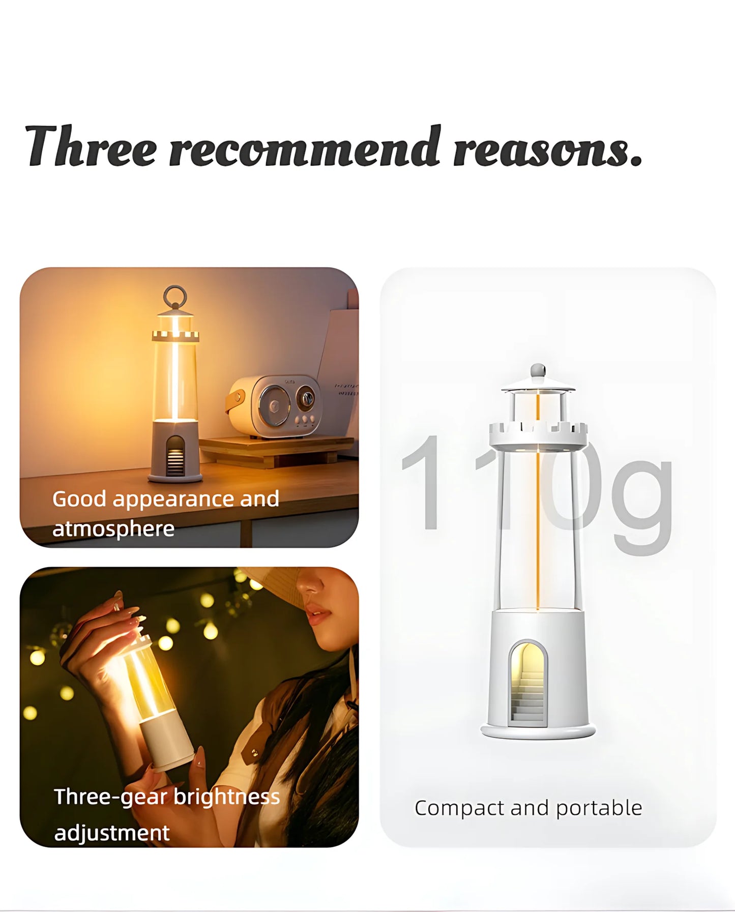 Linterna de Camping Portátil 1200mAh - Recargable USB-C, 3 Modos con Luz de Respiración, Blanco Cálido 2200K para Senderismo/Dormir/Acampada/EDC