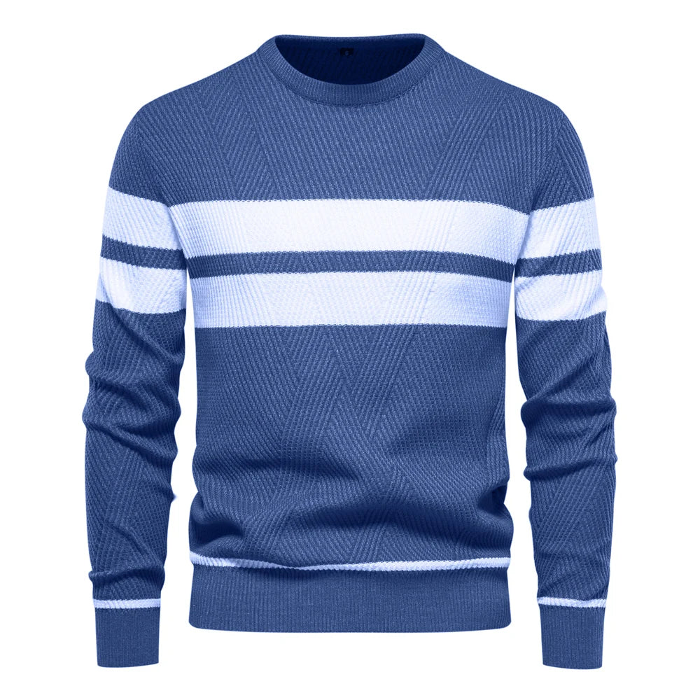Nuevo jersey de otoño para hombre, suéter con cuello redondo de retazos de manga larga, suéteres ajustados cálidos, suéter informal de moda para hombre, ropa para hombre