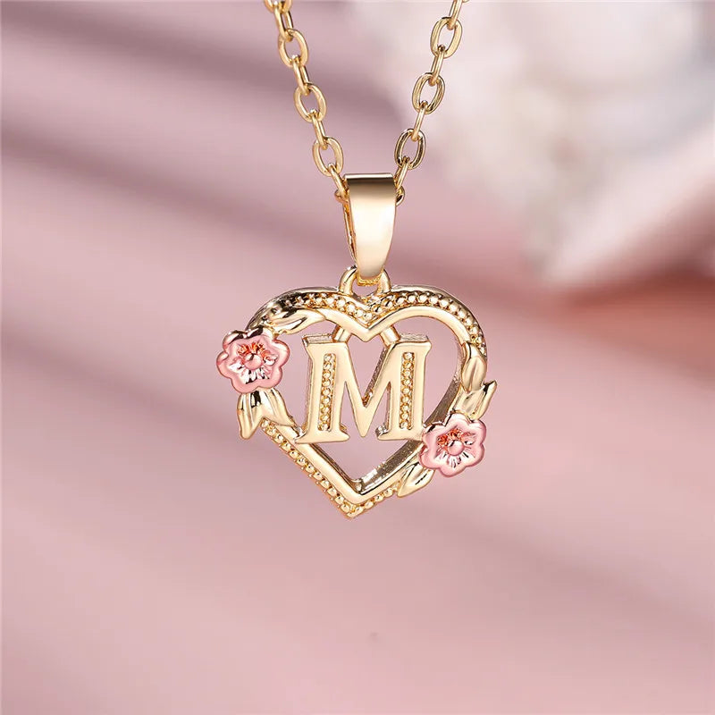 Collar con colgante de flor y letra de A-Z para mujer, Color oro amarillo, joyerÃa de boda, regalo para mujer