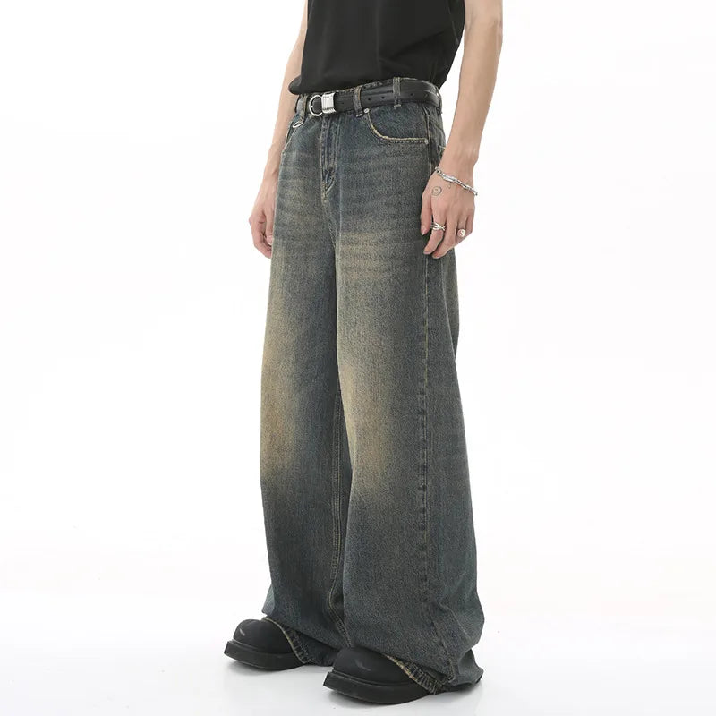 IEFB, pantalones vaqueros de verano para hombre, pantalones vaqueros lavados de color azul viejo para hombre, ropa informal recta para hombre, pantalones sueltos de pierna ancha, nueva moda 9C354