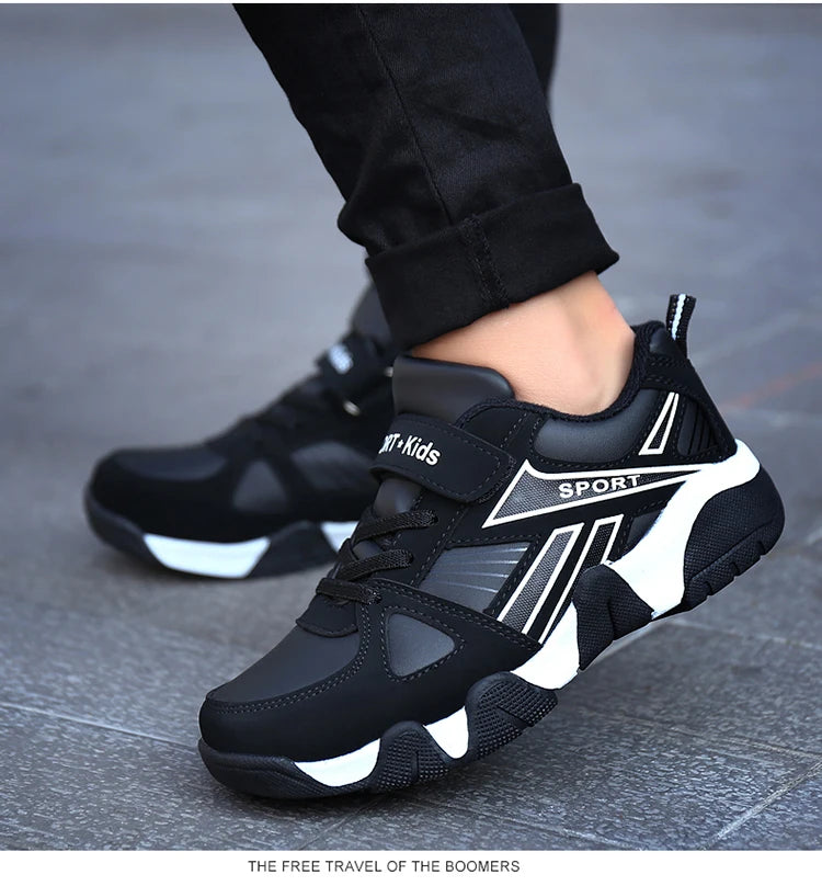 Zapatos para niños, zapatillas deportivas escolares de cuero de moda para niños, tenis, informales, para caminar, correr, antideslizantes, talla 28-39