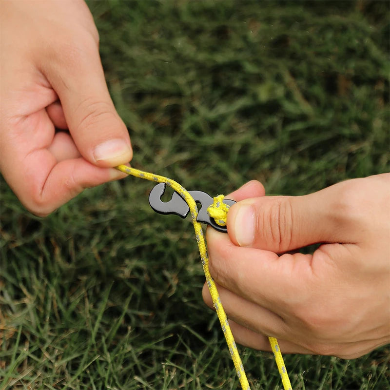10 Uds. Hebillas de cuerda para tienda de campaña, aleación de aluminio, tapón de cuerda de viento para acampar al aire libre, toldo Wigwam, hebilla de seguridad ajustable