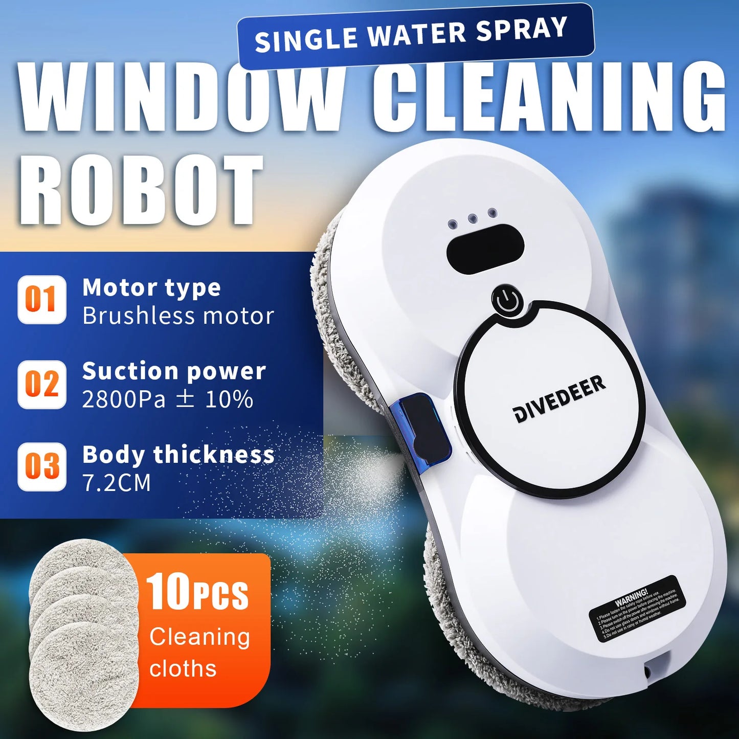 DIVEDEER Robot de limpieza de ventanas con pulverizador de agua, limpiador de vidrio con motor sin escobillas de doble cara inteligente de gran altura, tipo spray