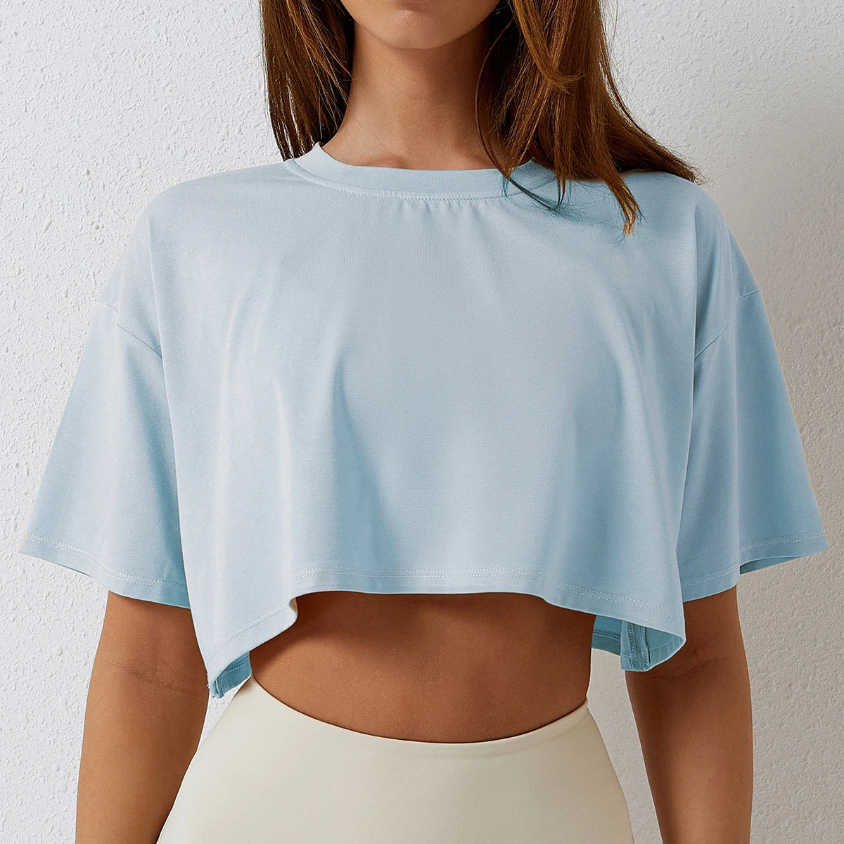 Ropa de algodón de manga corta para mujer, ropa para correr y bailar, Top corto para Yoga y Fitness, Camiseta deportiva holgada para el ombligo, camisetas de entrenamiento para gimnasio