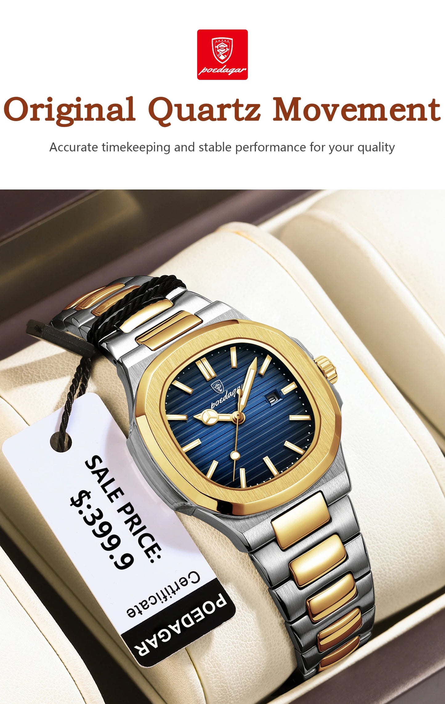 Reloj POEDAGAR cuadrado de lujo para mujer, reloj de pulsera resistente al agua con fecha luminosa para mujer, relojes de cuarzo de moda de acero inoxidable para mujer