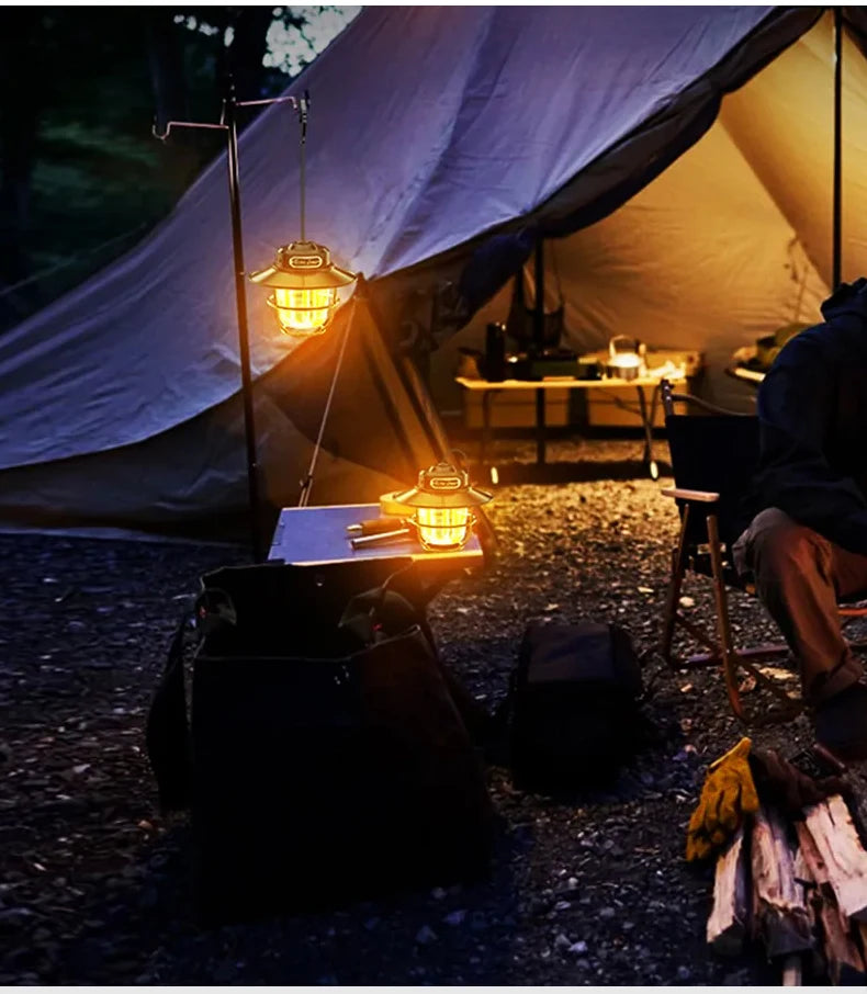 Linternas portátiles para acampar, lámpara colgante Retro para tienda, luz de Camping regulable impermeable, 1200mAh para senderismo, pesca, linterna de emergencia