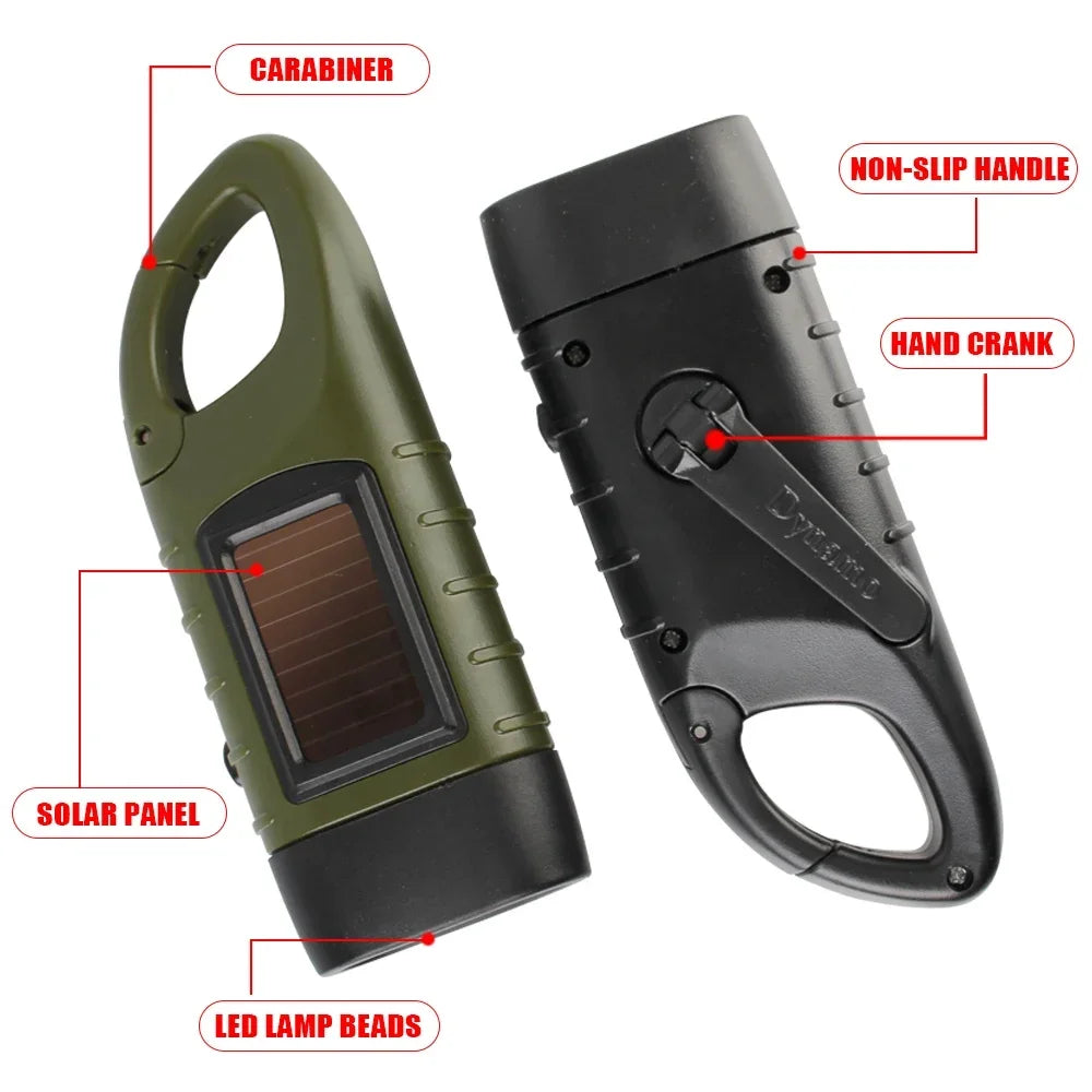 Linterna LED con manivela, equipo de supervivencia con energía Solar, antorcha autoalimentada, linternas de emergencia para senderismo, Camping, correr