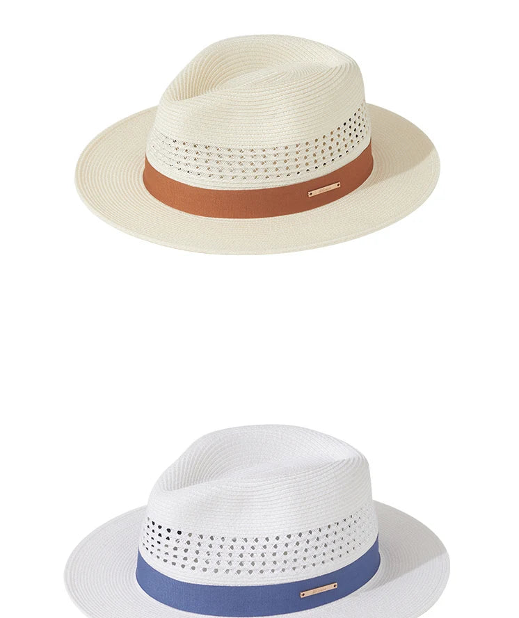 Sombrero de paja de Jazz Panamá de talla grande de 60cm para hombre y mujer, sombrero de sol con agujero para protección solar para exteriores, sombrero de playa de ala ancha para verano para hombre