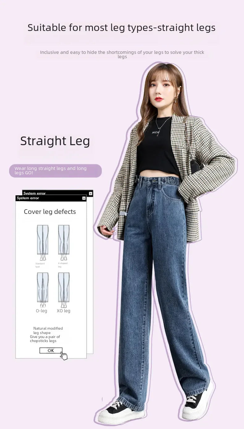 Pantalones vaqueros sueltos para mujer, diseño de cintura alta, entrepierna recta ajustable, pantalones de estilo Retro, tela de algodón, estilo informal cómodo