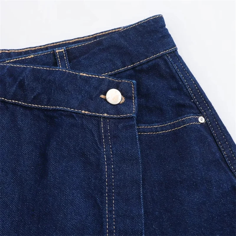TRAF-Camiseta vaquera azul para mujer, camisa recortada de manga corta, Tops cortos de verano para mujer, ropa de calle Y2k, blusa elegante para mujer