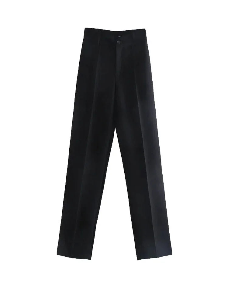 TRZA, pantalones rectos elegantes a la moda para oficina para Mujer, pantalones Vintage de cintura alta con cremallera, pantalones para Mujer