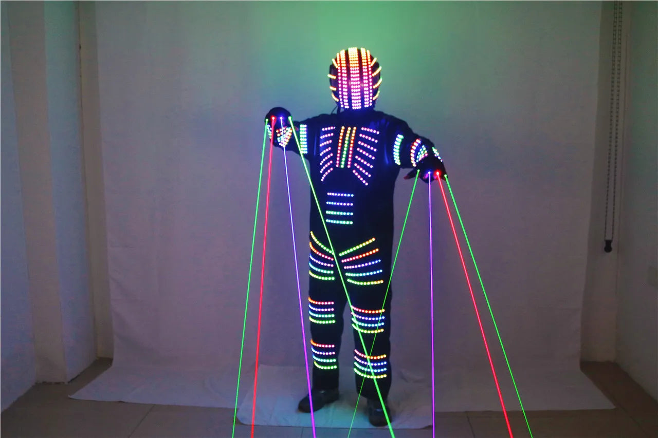 Traje de robot LED a todo color, disfraz de depredador láser, bailarina de escenario, soldado de hierro, traje de cosplay para club nocturno nuevo