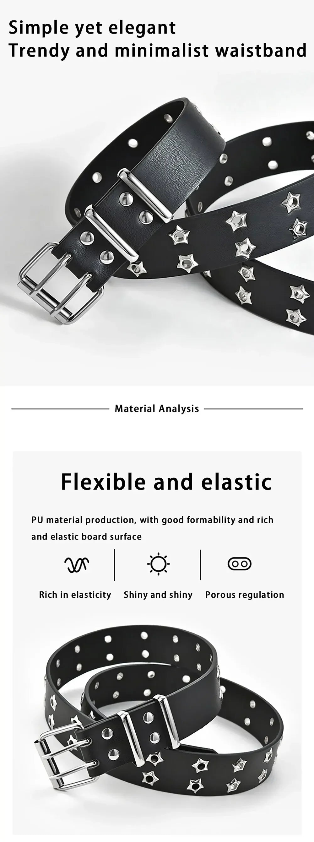 Nuevo cinturón con remaches de ojo de estrella estilo gótico hebilla de doble Pin hombre/mujer moda Casual estilo Punk Pu pretina de cuero para pantalones vaqueros Y2K