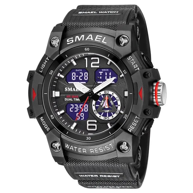 SMAEL-reloj deportivo militar para hombre, cronómetro con alarma, luz trasera Digital LED, pantalla de hora Dual, resistente al agua, 8007