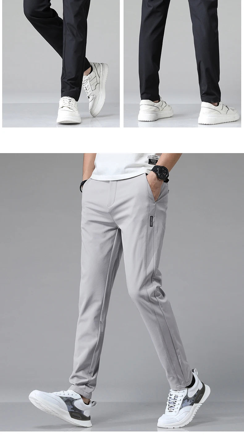 Pantalones informales rectos ajustados elásticos ultrafinos para hombre, pantalón deportivo de Golf transpirable de alta calidad, primavera y verano, 2024