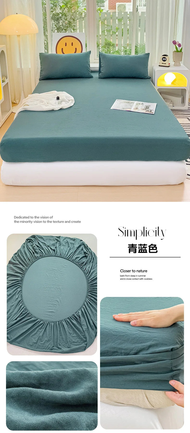 Sábana bajera de algodón lavada con bandas elásticas, funda de colchón ajustable antideslizante para cama doble King Queen 90x200 150x200 180
